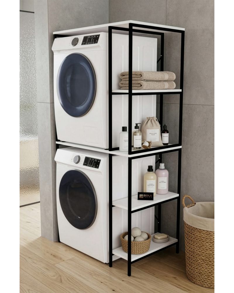Çamaşır Makinesi Dolabı Yan Raflı Dolap Metal Banyo Organizer Çok Katlı Düzenleyici 264 Siyah