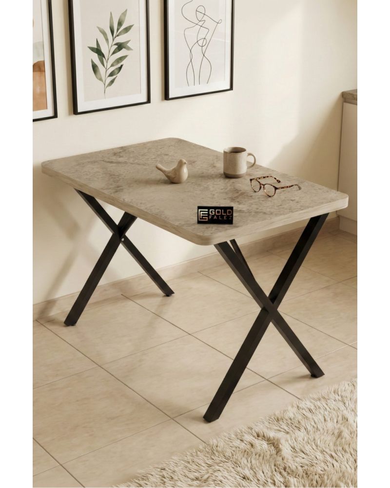 Mutfak Masası 110x70 cm Modern Ahşap Görünümlü Yemek Masası Ofis Bahçe Balkon Cafe Masa 9831 Travert