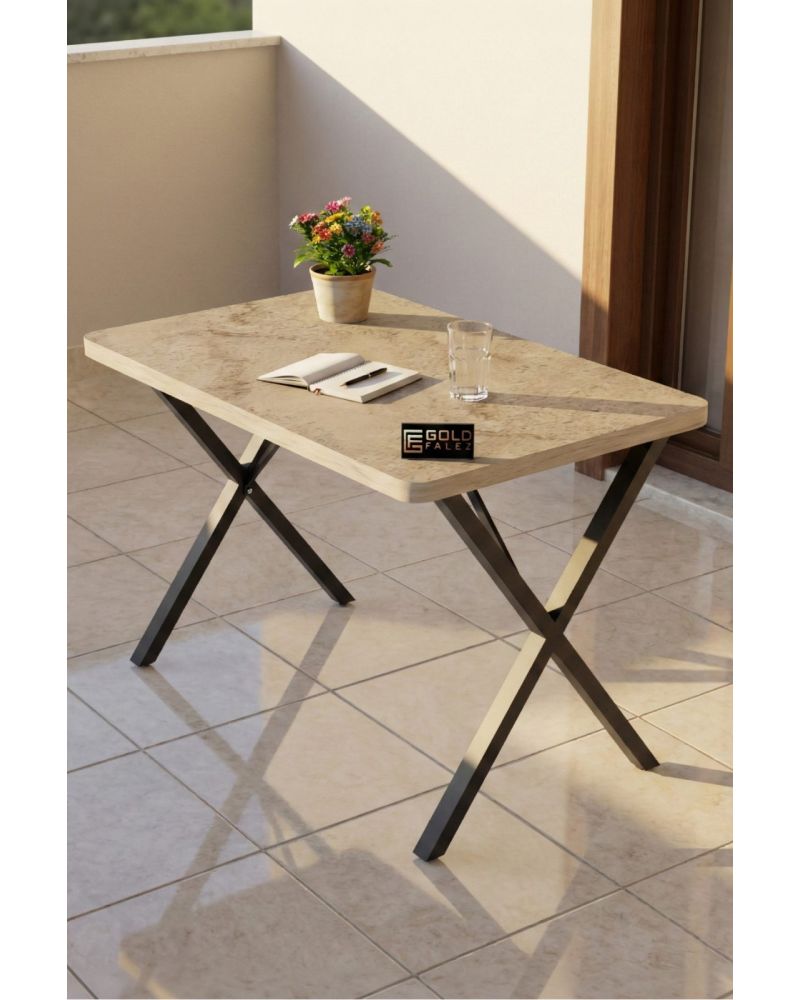 Mutfak Masası 110x70 cm Modern Ahşap Görünümlü Yemek Masası Ofis Bahçe Balkon Cafe Masa 9831 Travert