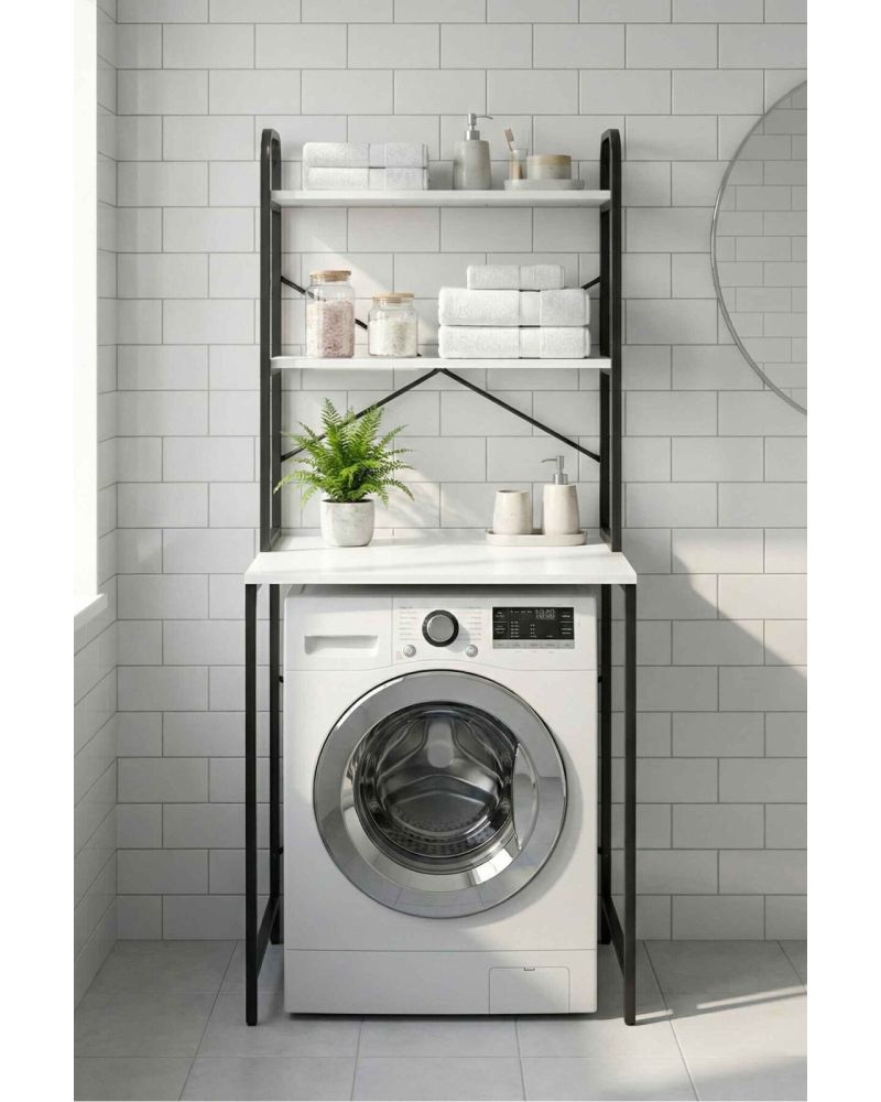 Goldfalez Çamaşır Makinesi Üstü Raf Siyah 70 cm