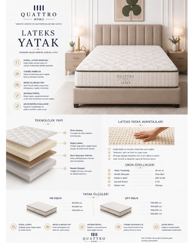 Lateks Yatak Ortopedik Doğal Lateks Çift Taraflı Yatak 24 cm Nefes Alabilen