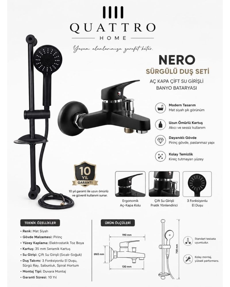 Nero3 Sürgülü Duş Seti Ve Banyo Bataryası