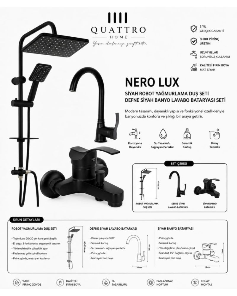 Nerolux2 Tepe Duş Seti ve Levabo Bataryası