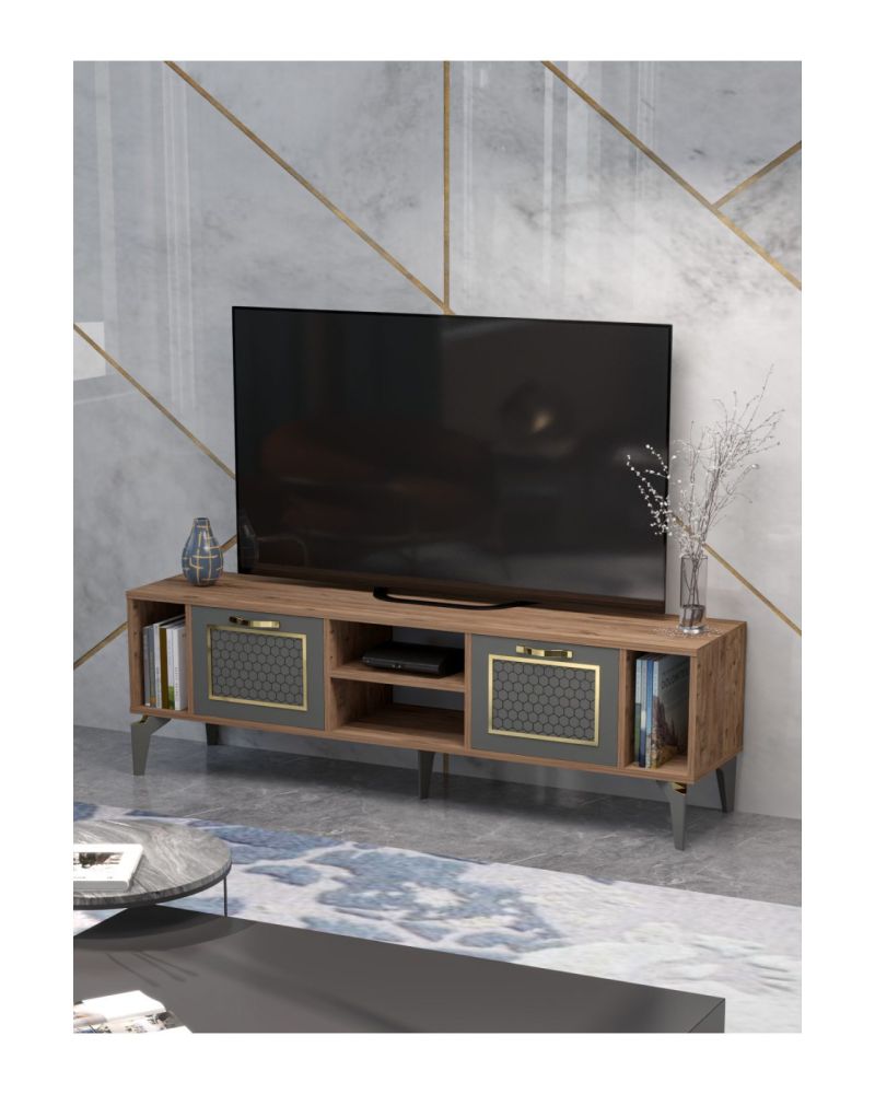 Goldfalez Linya Gold TV Sehpası Kahverengi