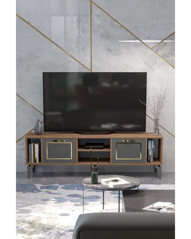Goldfalez Linya Gold TV Sehpası Kahverengi