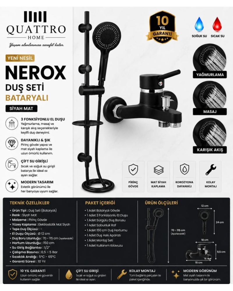 Nerox Sürgülü Duş Seti Ve Batarya