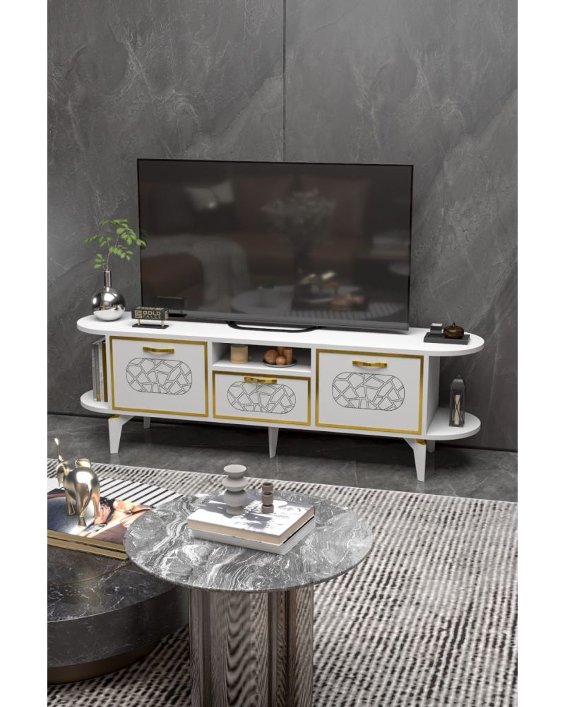 Goldfalez Mira Gold TV Ünitesi Beyaz 160 cm