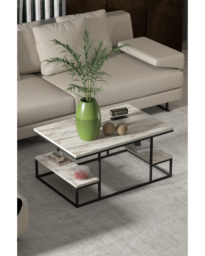Goldfalez Deluxe Raflı Orta Sehpa Ekru