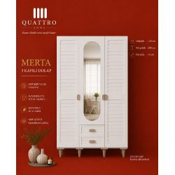 Merta 3 Kapılı Aynalı Gardırop MDF Gövde Membran Kapak Modern Elbise Dolabı