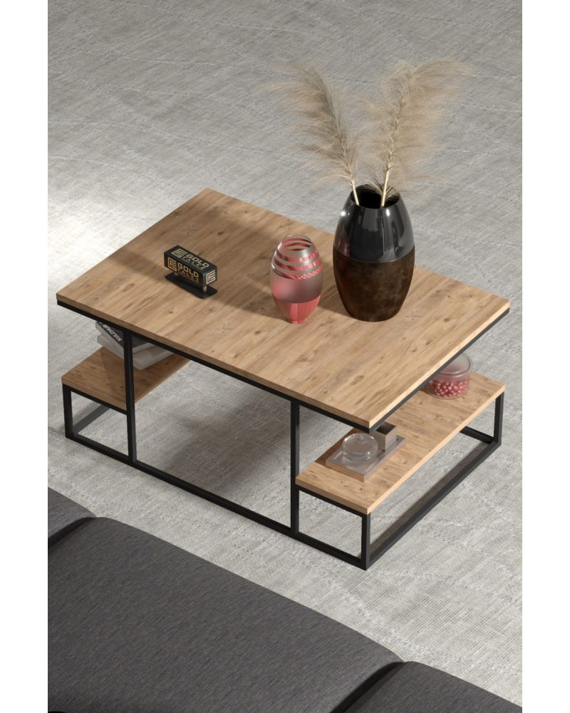 Goldfalez Deluxe Raflı Orta Sehpa Çam 90x60