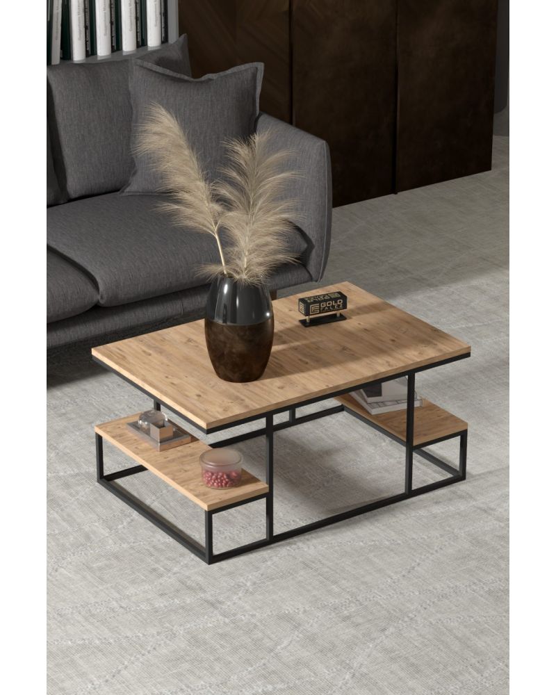 Goldfalez Deluxe Raflı Orta Sehpa Çam 90x60