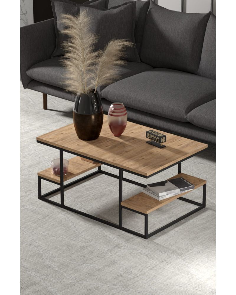Goldfalez Deluxe Raflı Orta Sehpa Çam 90x60