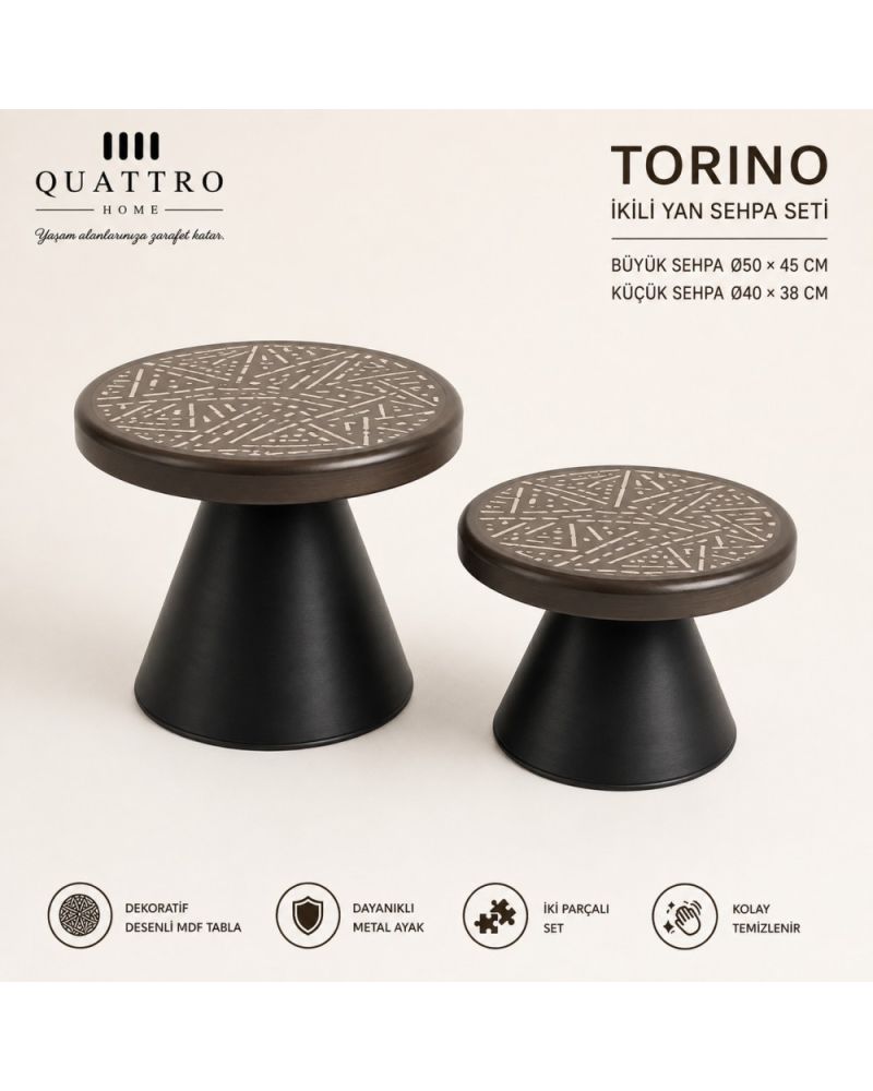Torino Dekoratif Desenli İkili Yan Sehpa Seti