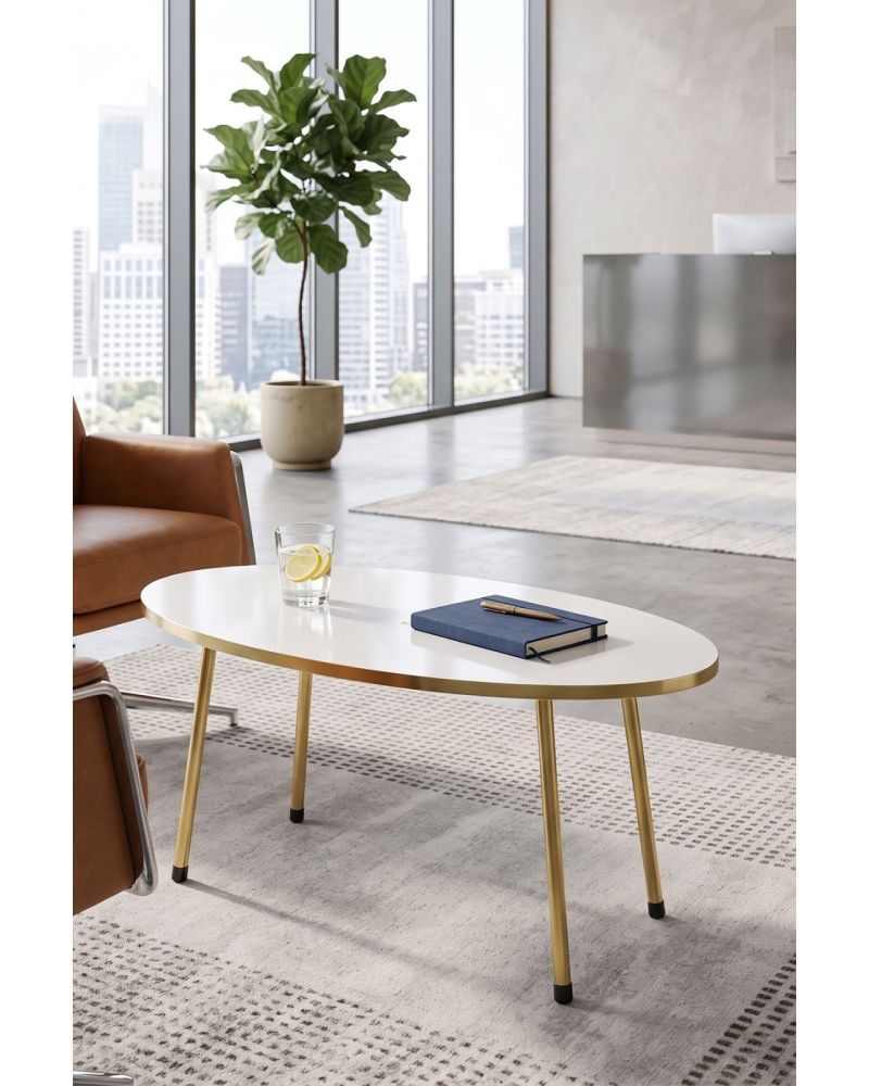Goldfalez Gold Oval Sehpa Seti Beyaz 4'lü