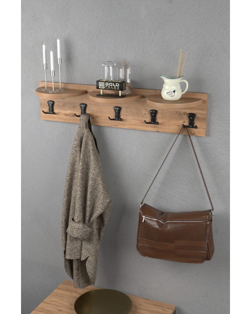 İlkal 5'li Duvar Askılığı Ceviz Kahverengi 80 cm