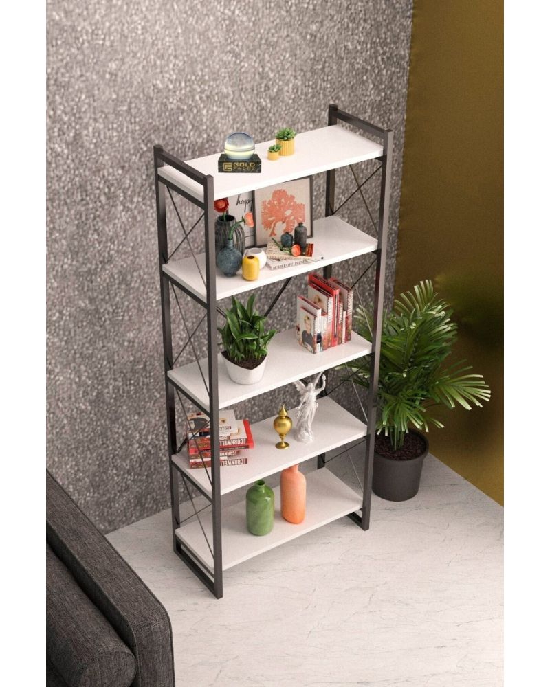 İlkal 5 Raflı Metal Kitaplık Beyaz 180 cm