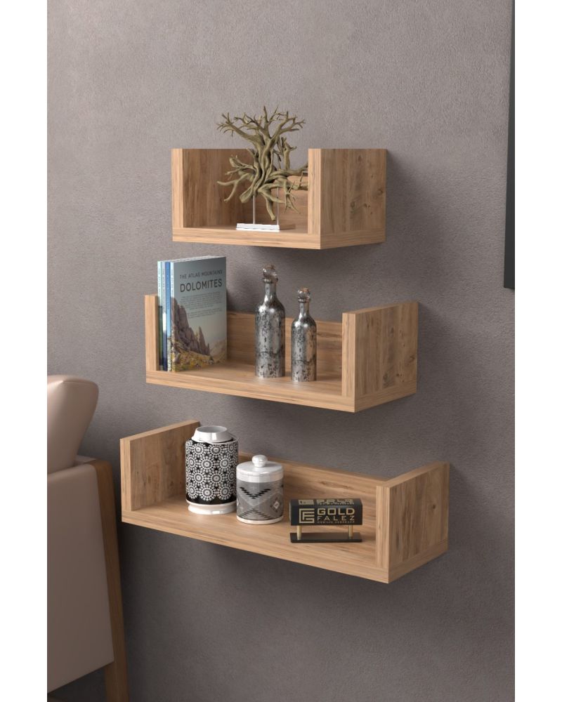 Goldfalez U Duvar Rafı Ceviz 43 cm