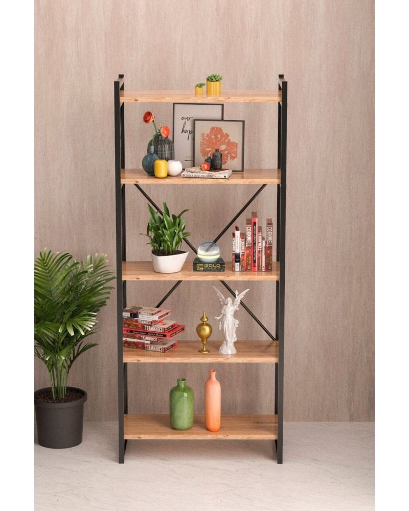 İlkal 5 Raflı Metal Kitaplık Ceviz 180 cm