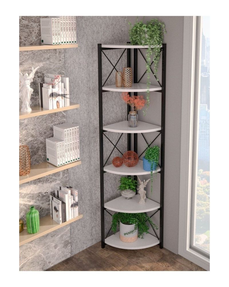 İlkal 6 Raflı Kitaplık ve Saksılık Beyaz 160 cm