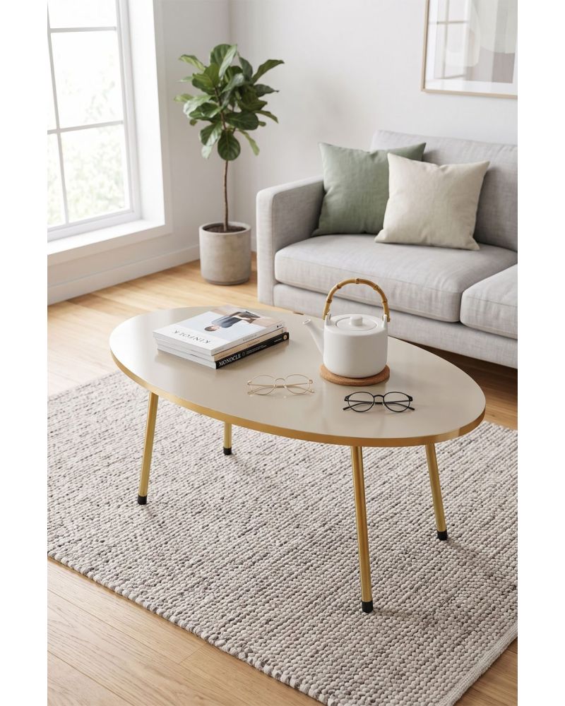 Goldfalez Gold Metal Oval Orta Sehpa Krem