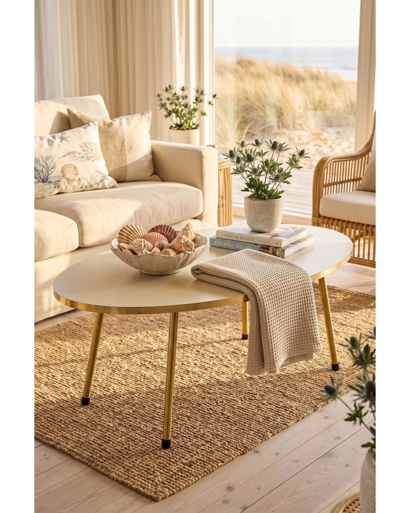 Goldfalez Gold Metal Oval Orta Sehpa Krem