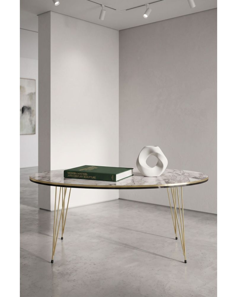 Goldfalez Gold Tel Oval Orta Sehpa Beyaz