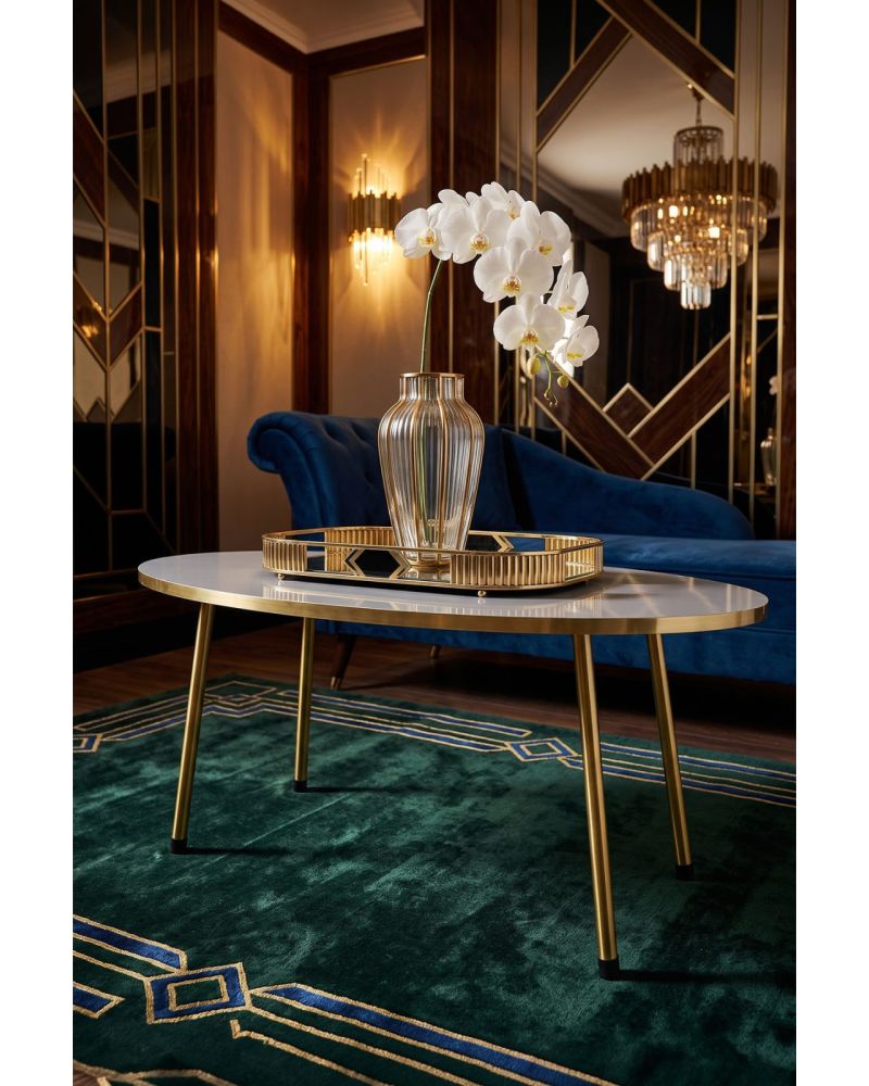 Goldfalez Gold Metal Oval Orta Sehpa Beyaz