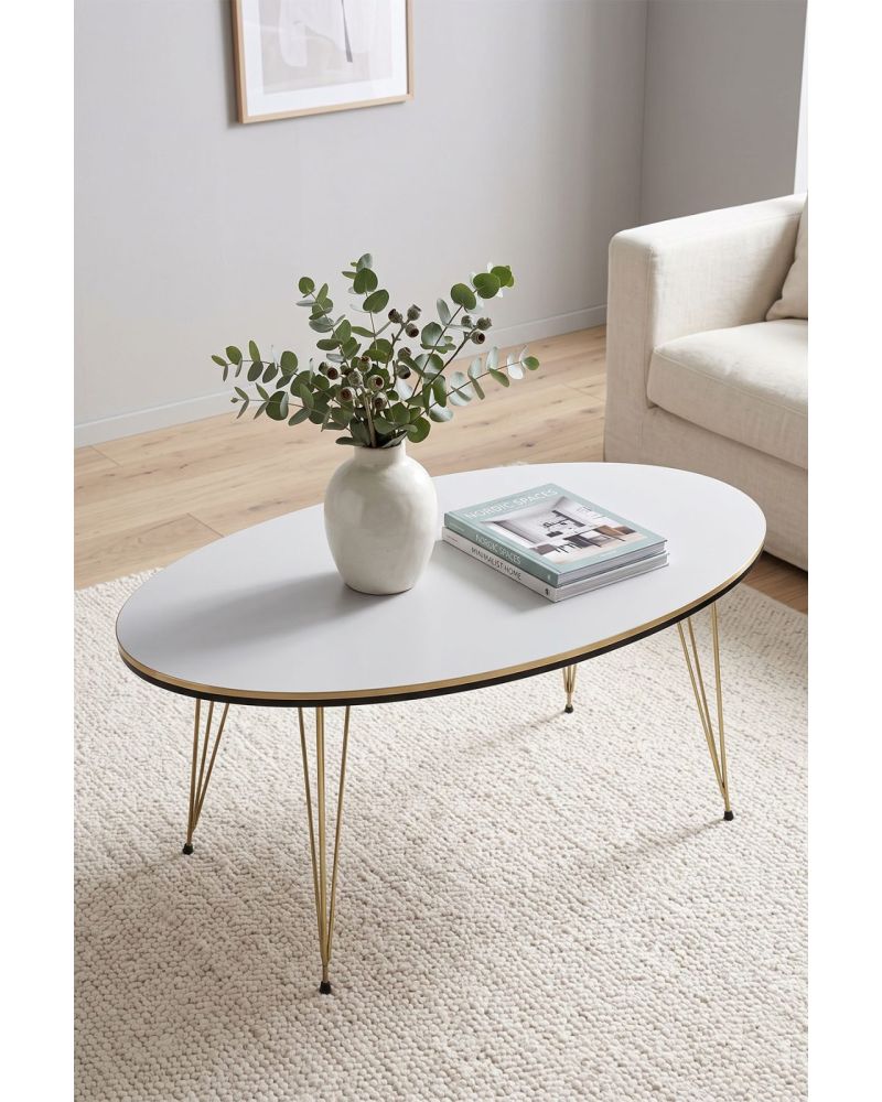 Goldfalez Gold Tel Oval Orta Sehpa Beyaz