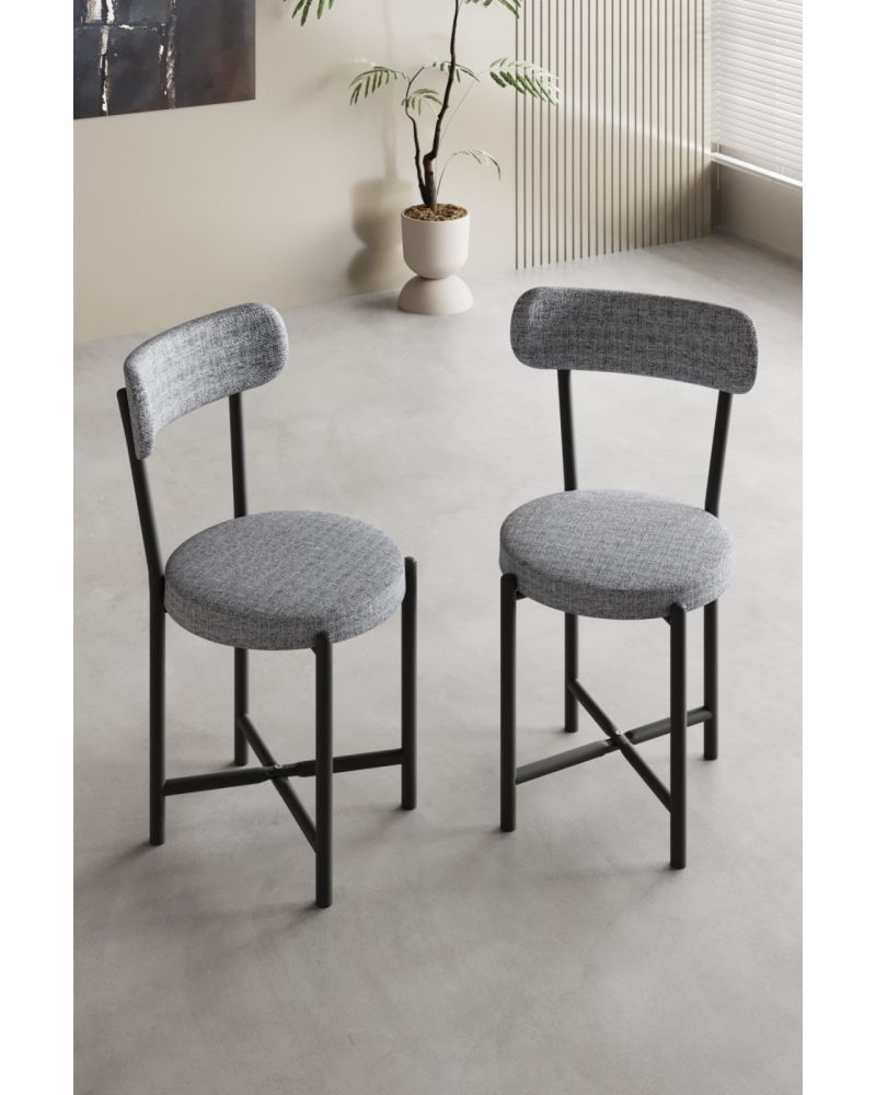 Sandalye 2 Adet Keten Kumaş Metal Ayak Modern Mutfak Sandalyesi Cafe Balkon Ofis Teddy 9812 Gri