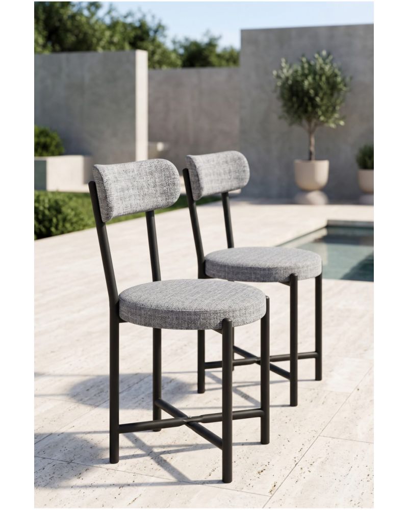 Sandalye 2 Adet Keten Kumaş Metal Ayak Modern Mutfak Sandalyesi Cafe Balkon Ofis Teddy 9812 Gri