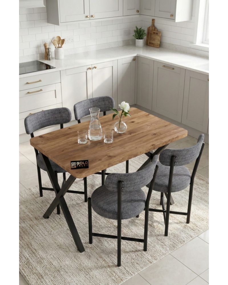 Mutfak Masası 4 Sandalyeli Set 110x70 cm Modern Bahçe Cafe Masa Takımı 4 Kişilik Tedy 9880 Gri