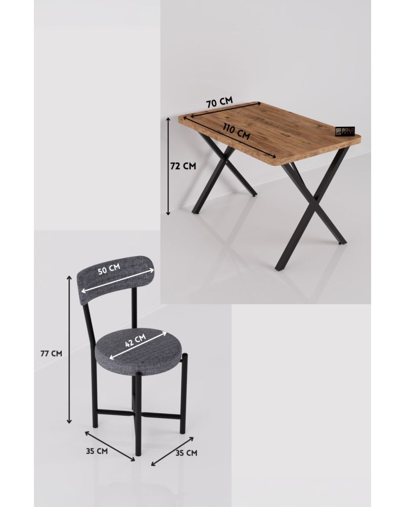 Mutfak Masası 4 Sandalyeli Set 110x70 cm Modern Bahçe Cafe Masa Takımı 4 Kişilik Tedy 9880 Gri