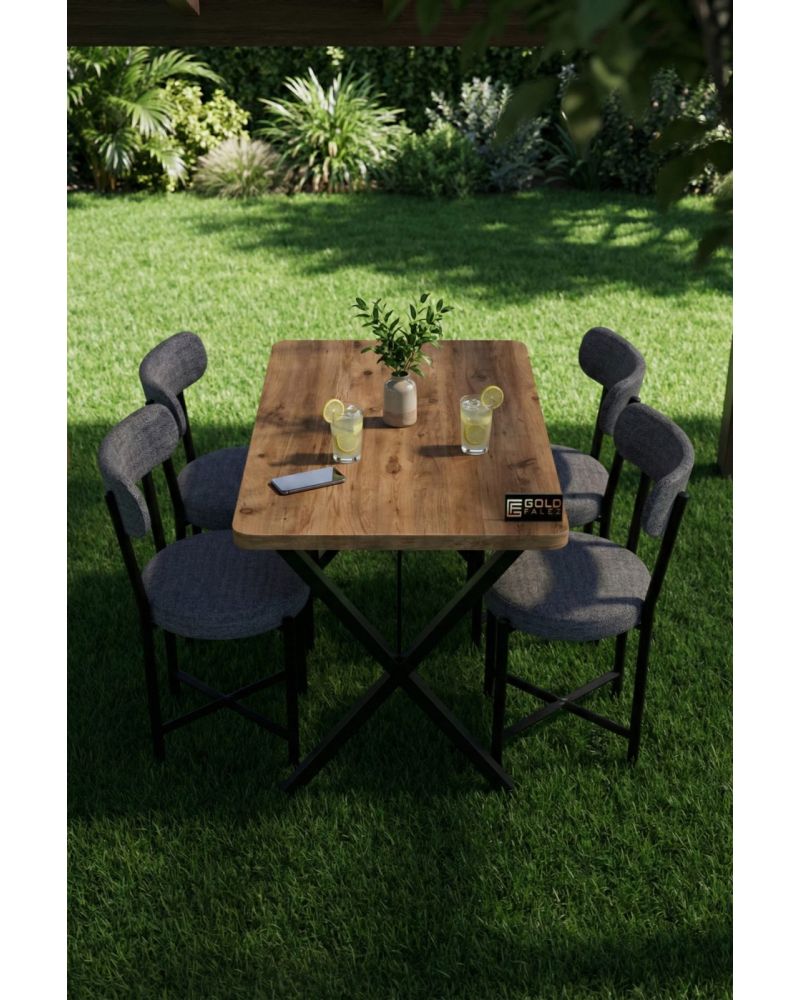 Mutfak Masası 4 Sandalyeli Set 110x70 cm Modern Bahçe Cafe Masa Takımı 4 Kişilik Tedy 9880 Gri