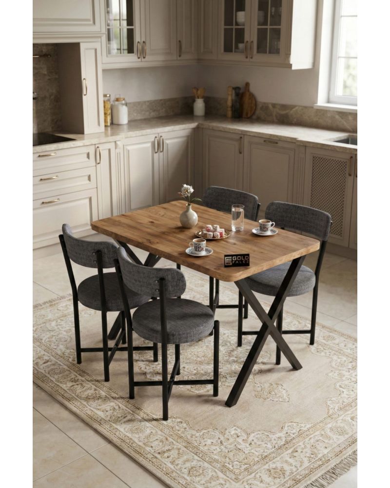Mutfak Masası 4 Sandalyeli Set 110x70 cm Modern Bahçe Cafe Masa Takımı 4 Kişilik Tedy 9880 Gri