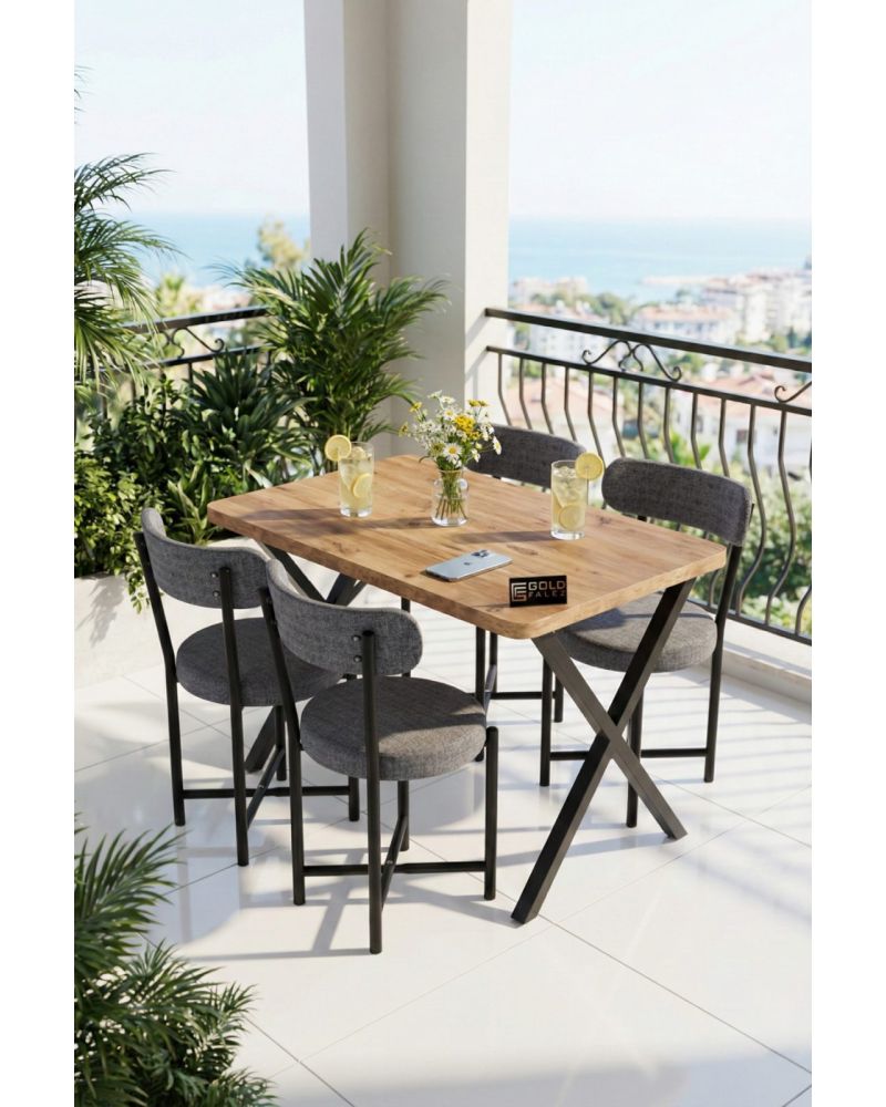 Mutfak Masası 4 Sandalyeli Set 110x70 cm Modern Bahçe Cafe Masa Takımı 4 Kişilik Tedy 9880 Gri