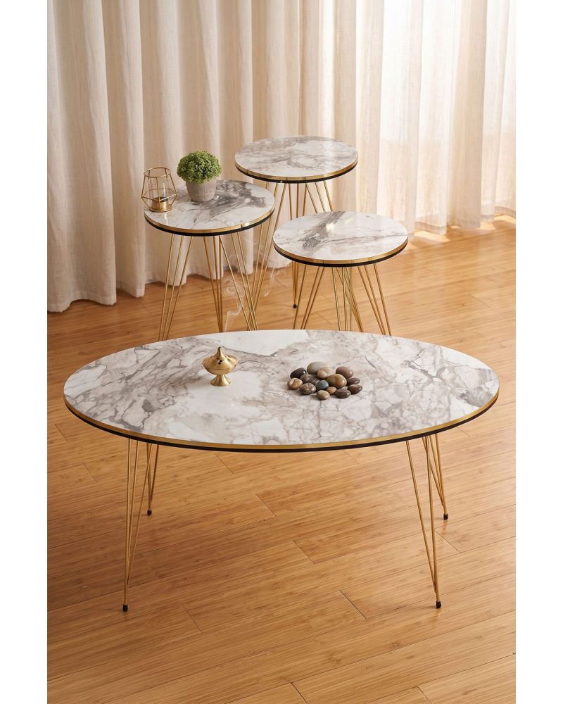 Goldfalez Gold Tel 4'lü Sehpa Seti Efes Beyaz