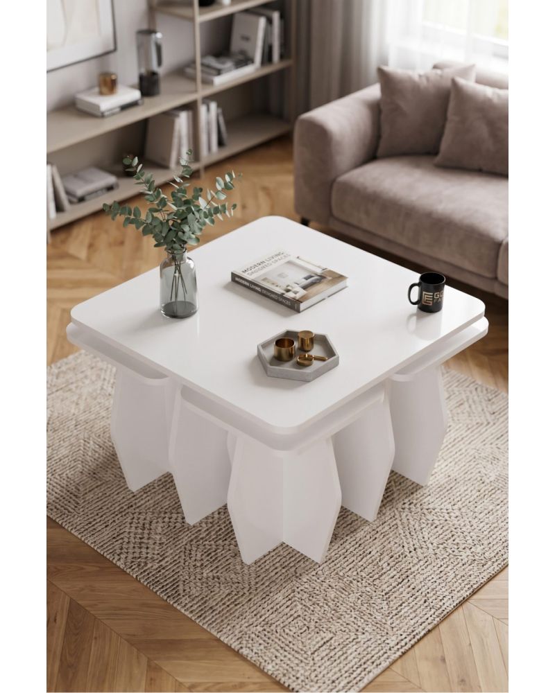 Orta Sehpa Ve Zigon Sehpa 5'li Set Modern Çok Amaçlı Salon Oturma Odası Yan Sehpa 9247 Beyaz