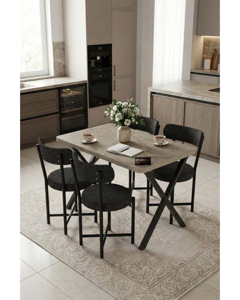 Mutfak Masası 4 Sandalyeli Set 110x70 cm Modern Bahçe Cafe Masa Takımı 4 Kişilik Tedy 9883 Anstrasit
