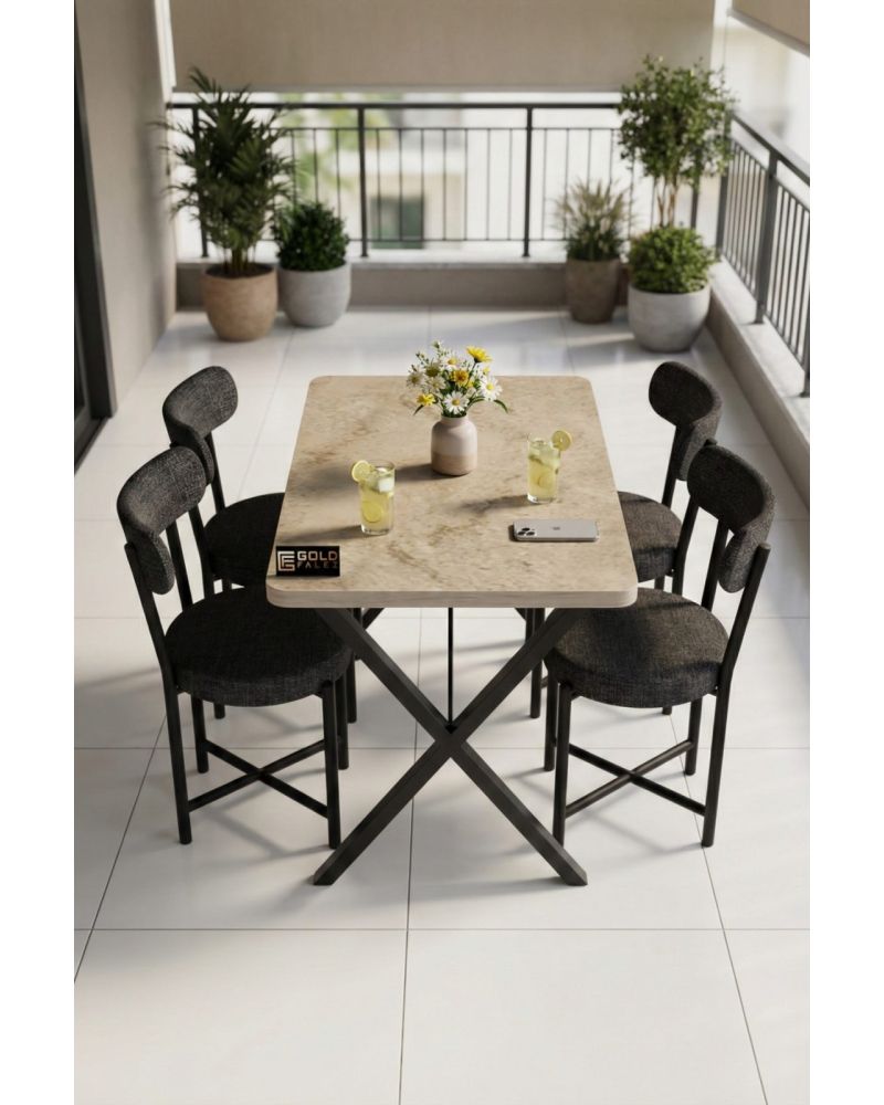 Mutfak Masası 4 Sandalyeli Set 110x70 cm Modern Bahçe Cafe Masa Takımı 4 Kişilik Tedy 9883 Anstrasit