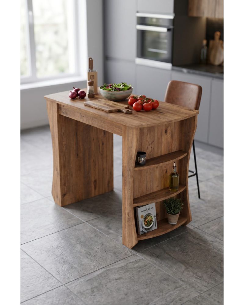Mutfak Masası Mutfak Adası Ada Masa Bar Masası Kahvaltı Masası Raflı Çok Amaçlı Dolap Modern Masa 120x60 cm 9836 Atlantik Çam