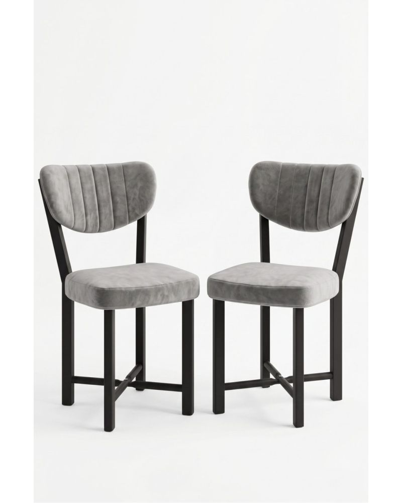 Sandalye 2 Adet Baby Face Kumaş Metal Ayak Modern Mutfak Sandalyesi Cafe Balkon Ofis Elma 9810 Gri