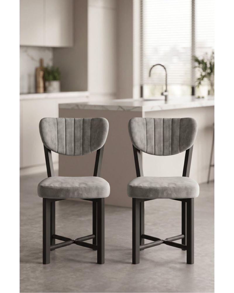 Sandalye 2 Adet Baby Face Kumaş Metal Ayak Modern Mutfak Sandalyesi Cafe Balkon Ofis Elma 9810 Gri