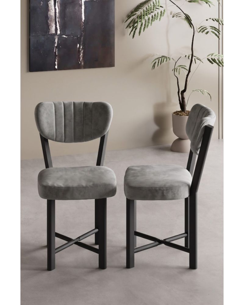 Sandalye 2 Adet Baby Face Kumaş Metal Ayak Modern Mutfak Sandalyesi Cafe Balkon Ofis Elma 9810 Gri