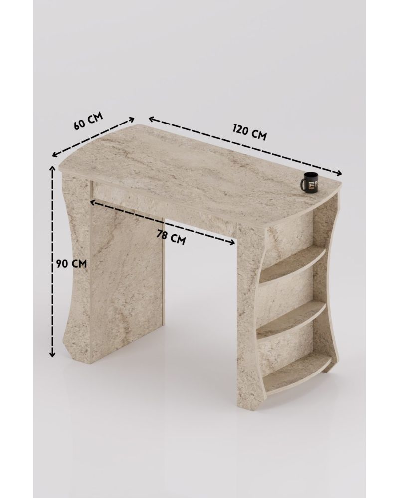 Mutfak Masası Mutfak Adası Ada Masa Bar Masası Kahvaltı Masası Raflı Çok Amaçlı Dolap Modern Masa 120x60 cm 9835 Traverten