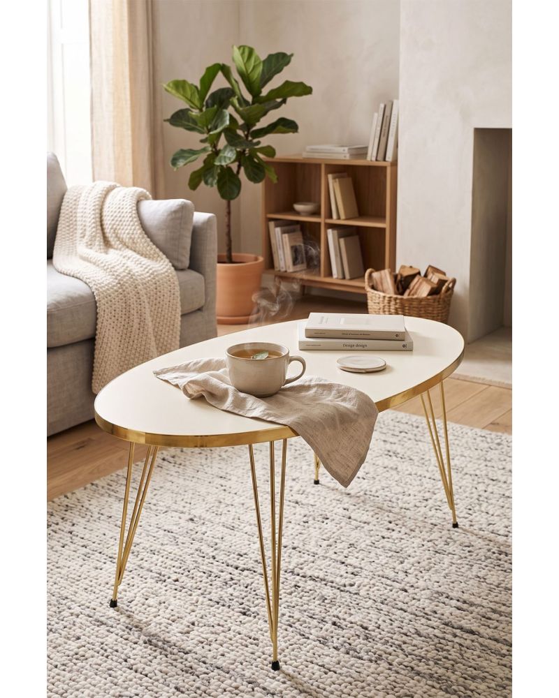 Orta Sehpa Elips Gold Krem Tel