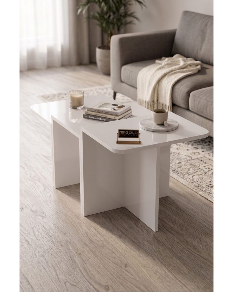 Orta Sehpa Zigon Sehpa 3'lü Yan Sehpa Modern Salon Sehpası Kare Orta Sehpa Liva 9259 Beyaz