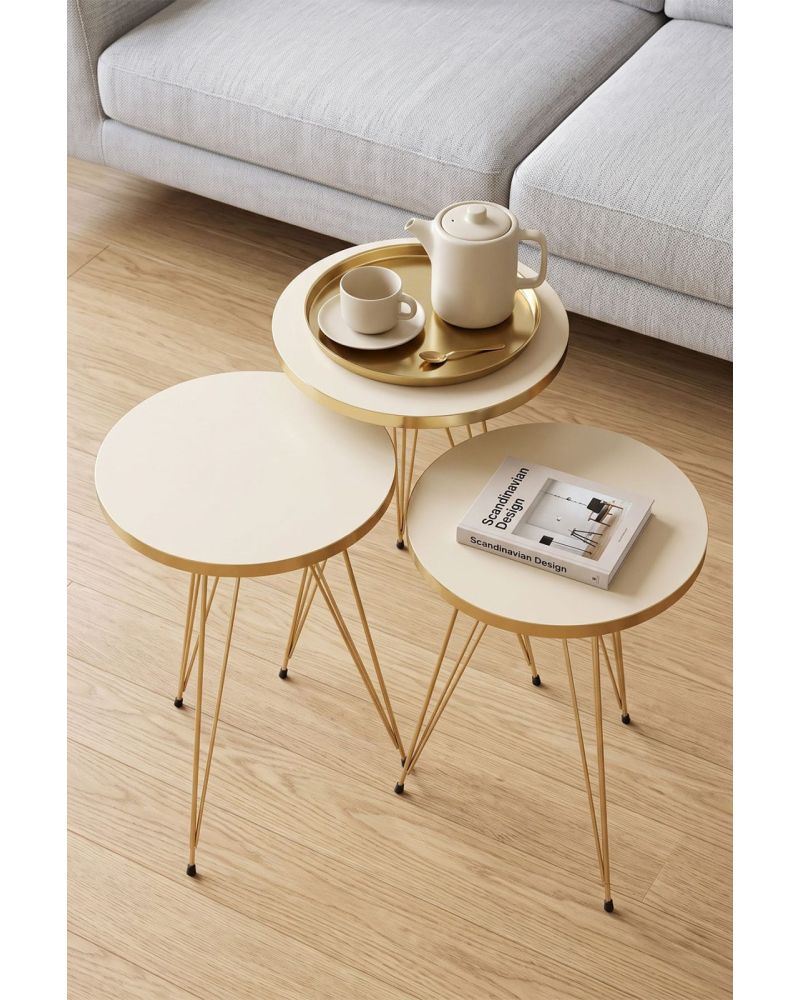 Zigon Sehpa Gold Krem Tel