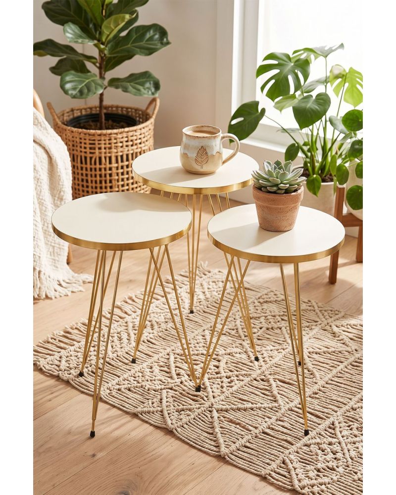 Zigon Sehpa Gold Krem Tel