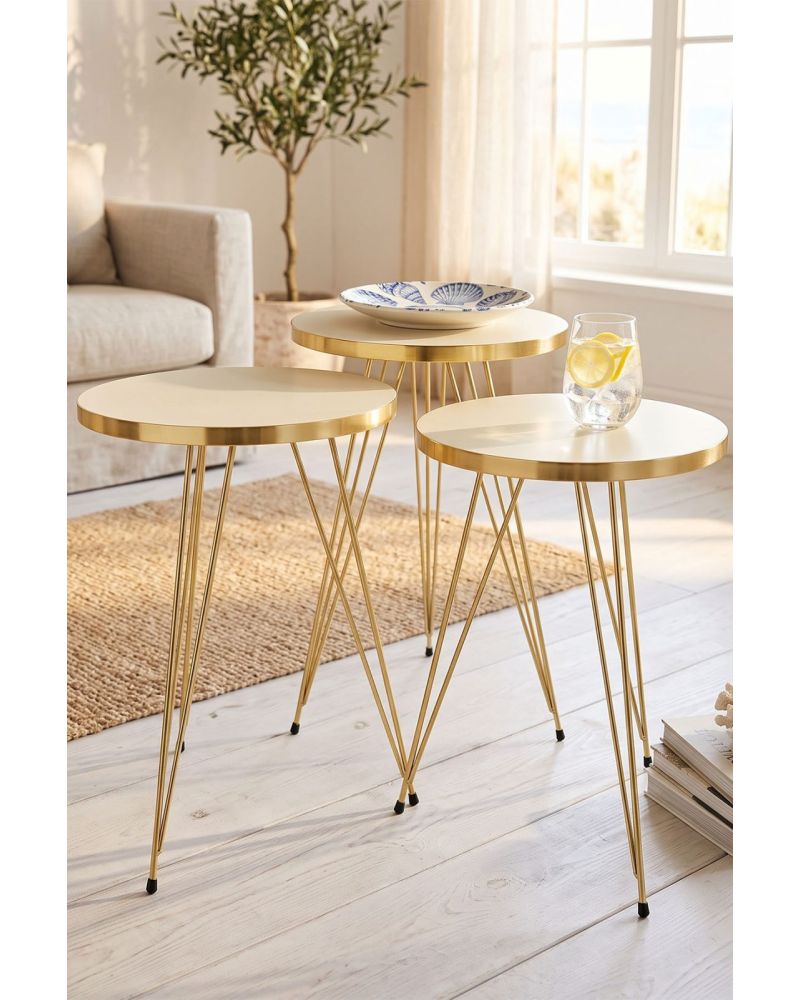 Zigon Sehpa Gold Krem Tel