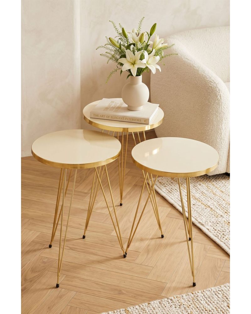 Zigon Sehpa Gold Krem Tel